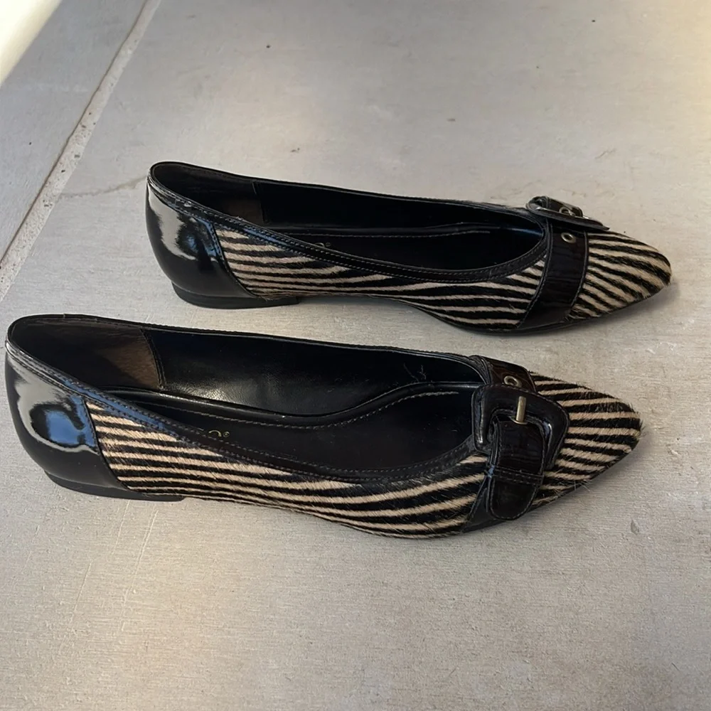 Franco Sarto Calf hair striped loafers with leather buckle 7